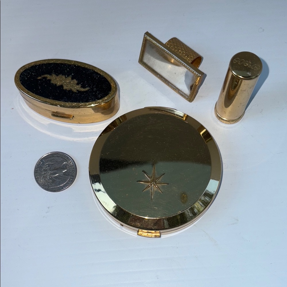 Vintage‎ Max Factor Gold Makeup Compact Set. 2 lipstick sets mirror G4